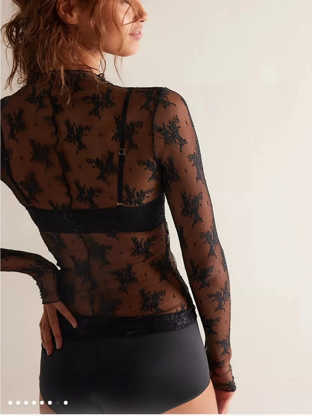 Free People Lady Lux Floral Mesh Layering Top lace XS NWT Black